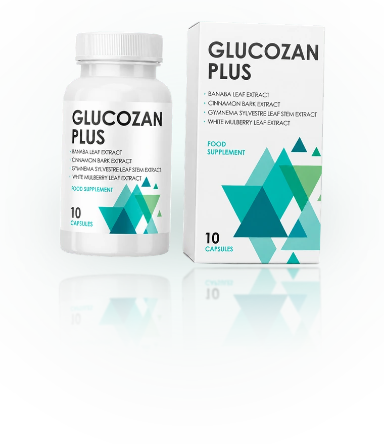 Glucozan Plus, caja y bote de 10 cápsulas